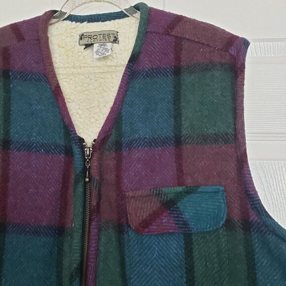Vintage Wool Blend Plaid Vest Fleece Lined Pockets Full Zip Womens Size Medium - Picture 2 of 12